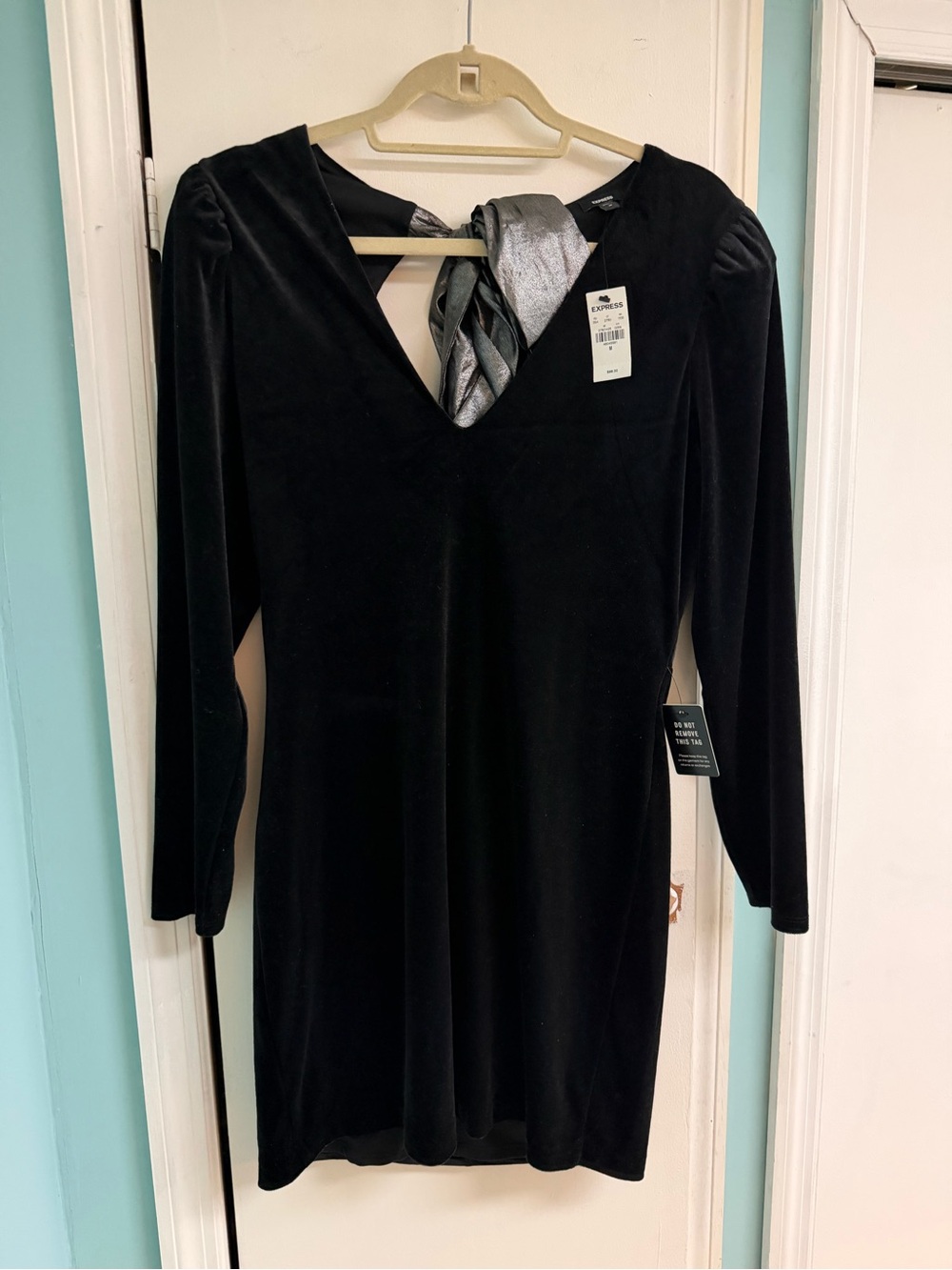 Black Velvet V-Neck Long Sleeve Dress